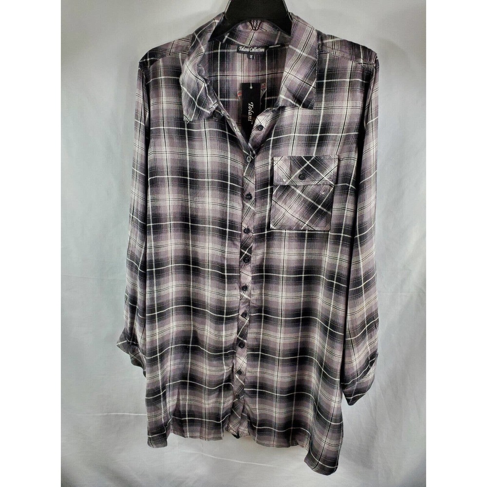 Tolani Collection Plaid Women's Tunic with Print Back Size 1X